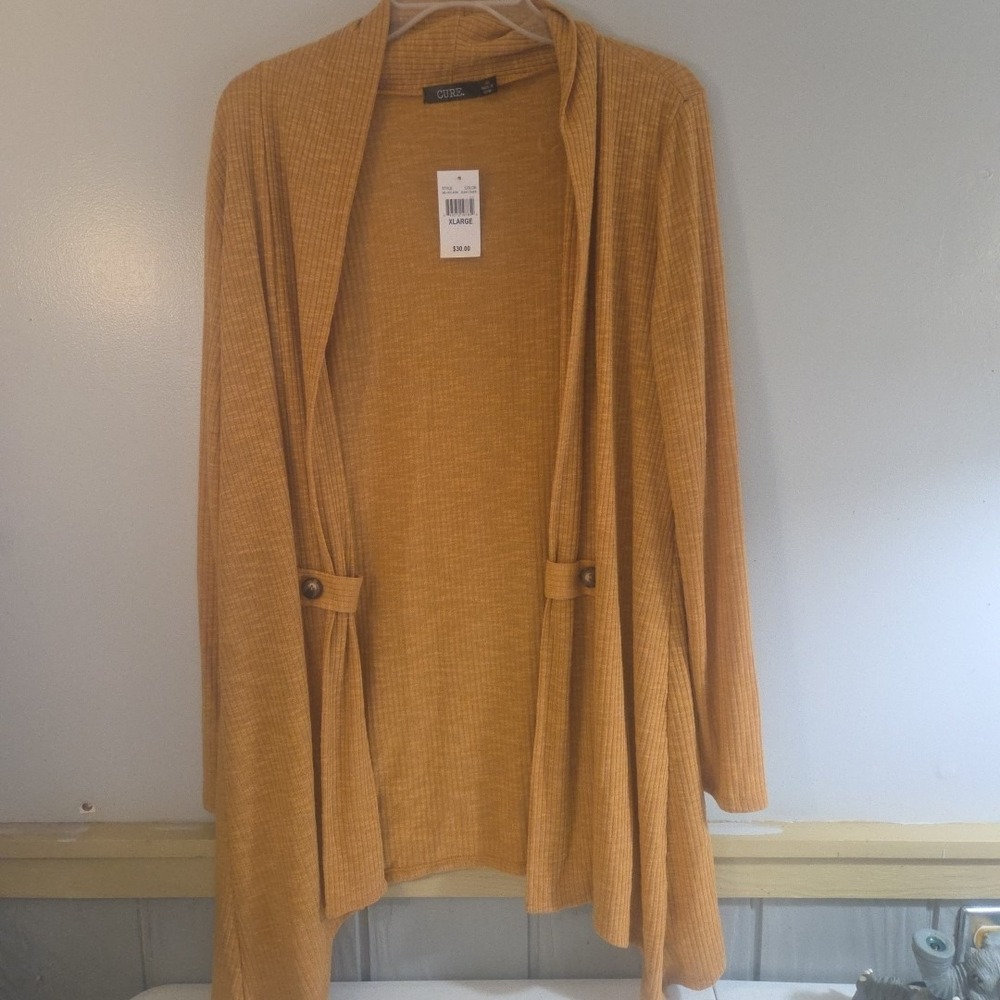 Women's Orange Sunflower Ribbed Open Button Cardigan Size XL CURE Shark Bite NWT